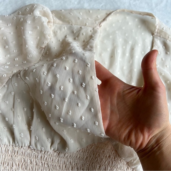 SHEIN Beige Swiss Dots Shirred Crop Blouse - Picture 6 of 9